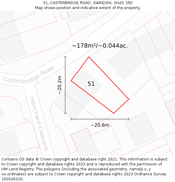 51, CASTERBRIDGE ROAD, SWINDON, SN25 1RD: Plot and title map
