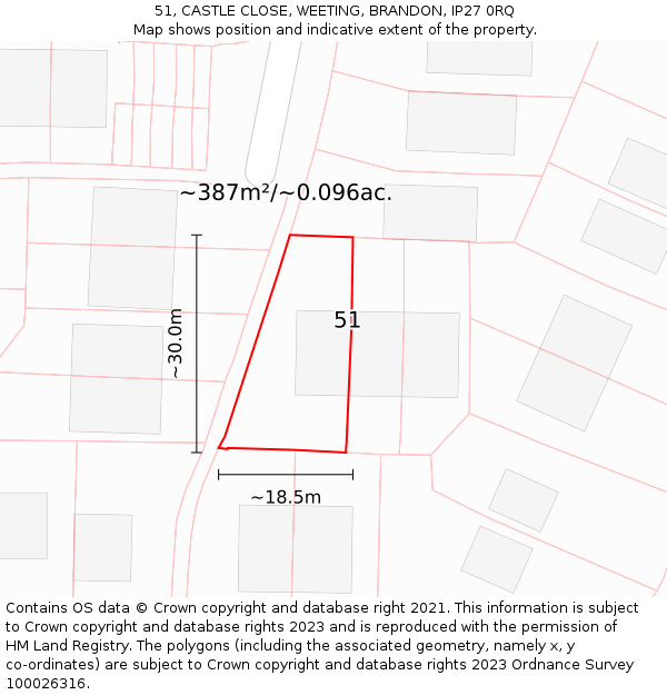 51, CASTLE CLOSE, WEETING, BRANDON, IP27 0RQ: Plot and title map