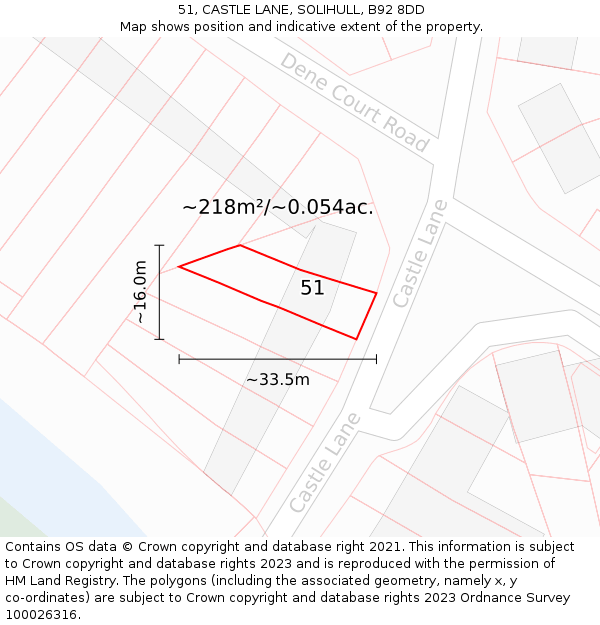 51, CASTLE LANE, SOLIHULL, B92 8DD: Plot and title map