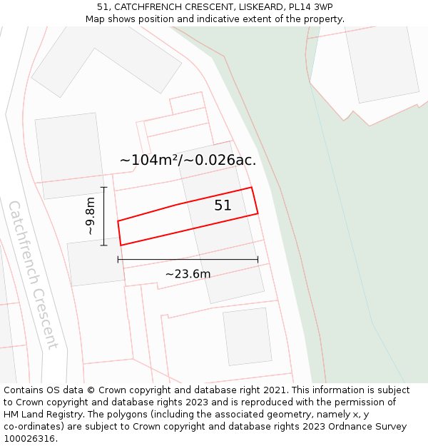 51, CATCHFRENCH CRESCENT, LISKEARD, PL14 3WP: Plot and title map