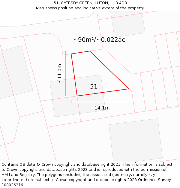 51, CATESBY GREEN, LUTON, LU3 4DR: Plot and title map