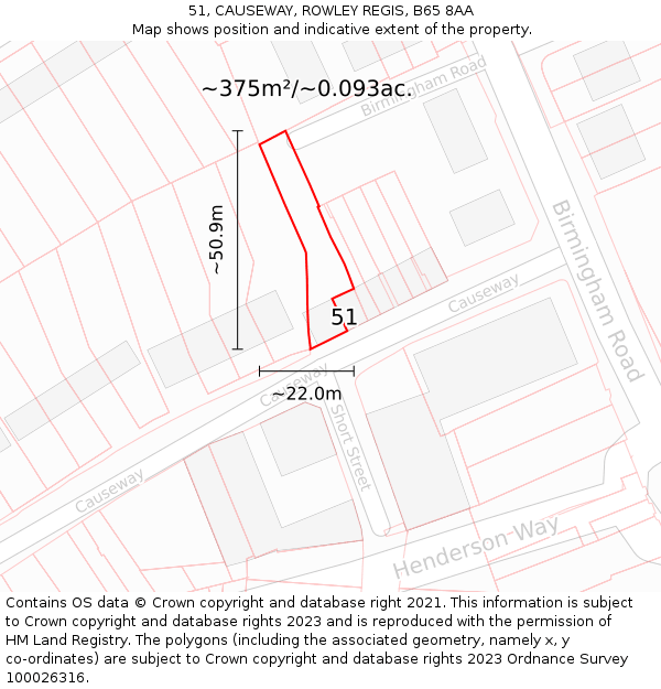 51, CAUSEWAY, ROWLEY REGIS, B65 8AA: Plot and title map