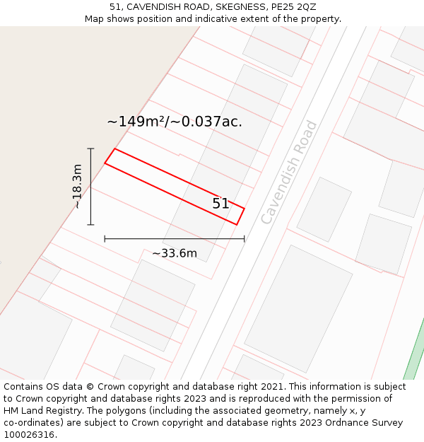 51, CAVENDISH ROAD, SKEGNESS, PE25 2QZ: Plot and title map