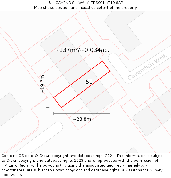 51, CAVENDISH WALK, EPSOM, KT19 8AP: Plot and title map