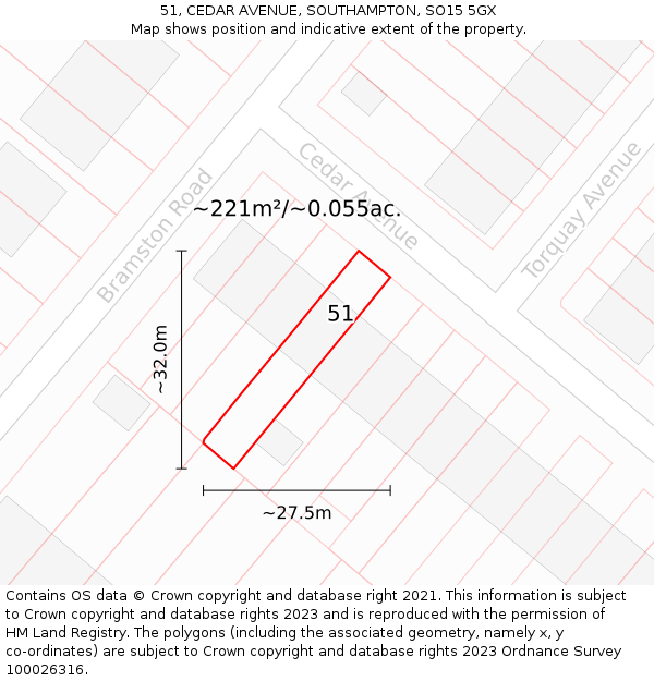 51, CEDAR AVENUE, SOUTHAMPTON, SO15 5GX: Plot and title map