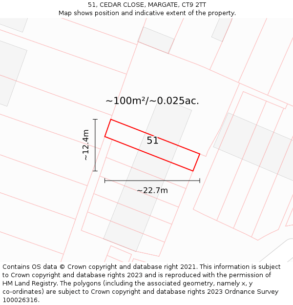 51, CEDAR CLOSE, MARGATE, CT9 2TT: Plot and title map