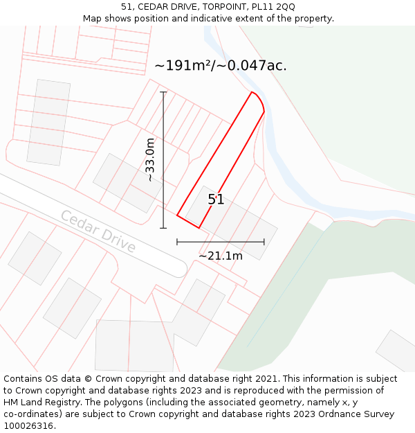 51, CEDAR DRIVE, TORPOINT, PL11 2QQ: Plot and title map