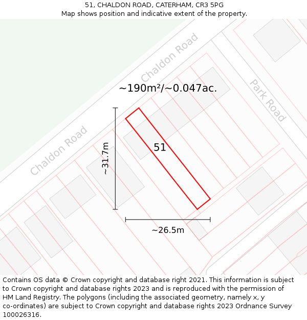 51, CHALDON ROAD, CATERHAM, CR3 5PG: Plot and title map