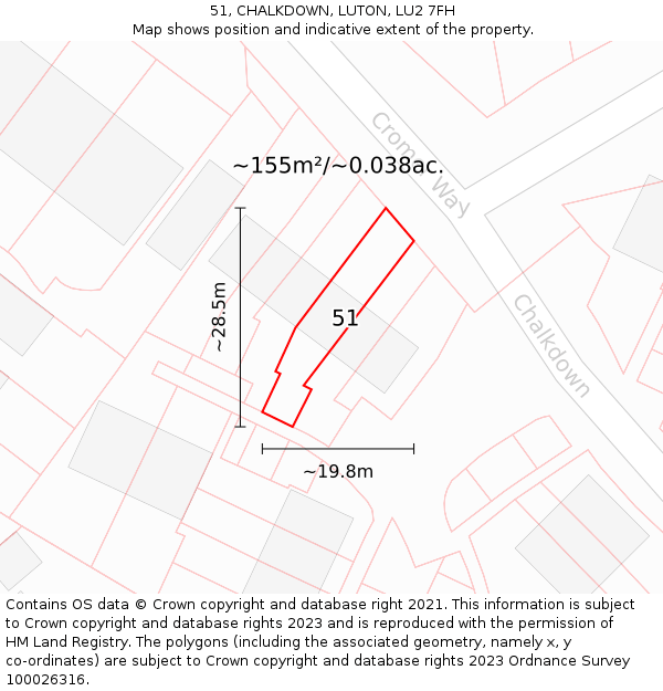 51, CHALKDOWN, LUTON, LU2 7FH: Plot and title map