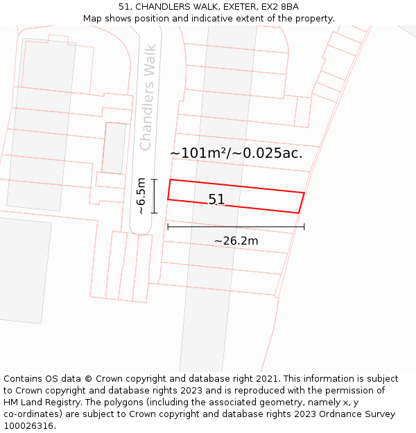51, CHANDLERS WALK, EXETER, EX2 8BA: Plot and title map