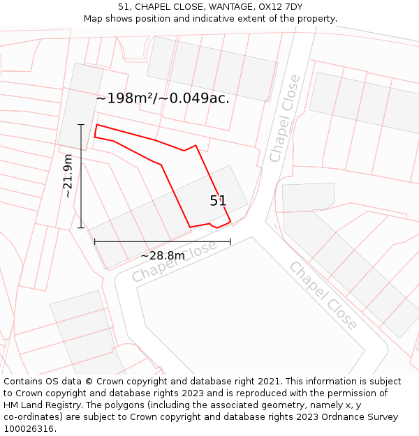 51, CHAPEL CLOSE, WANTAGE, OX12 7DY: Plot and title map