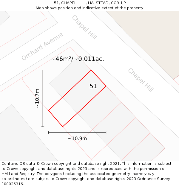 51, CHAPEL HILL, HALSTEAD, CO9 1JP: Plot and title map