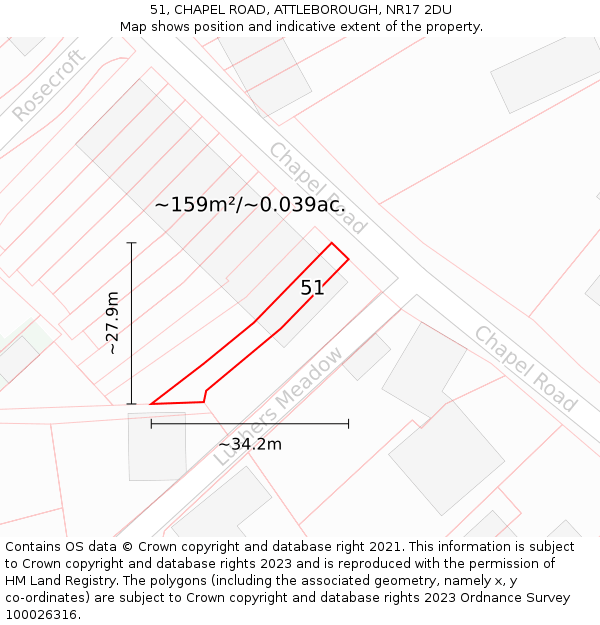 51, CHAPEL ROAD, ATTLEBOROUGH, NR17 2DU: Plot and title map