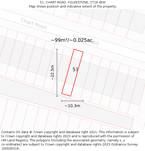 51, CHART ROAD, FOLKESTONE, CT19 4EW: Plot and title map