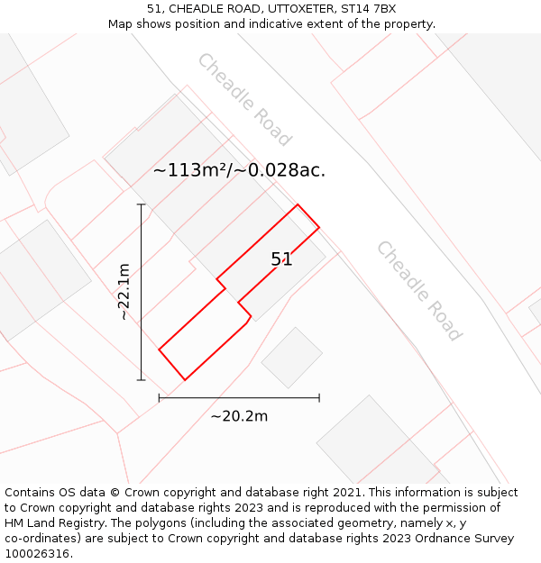 51, CHEADLE ROAD, UTTOXETER, ST14 7BX: Plot and title map