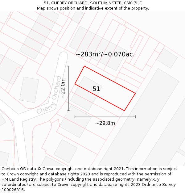 51, CHERRY ORCHARD, SOUTHMINSTER, CM0 7HE: Plot and title map