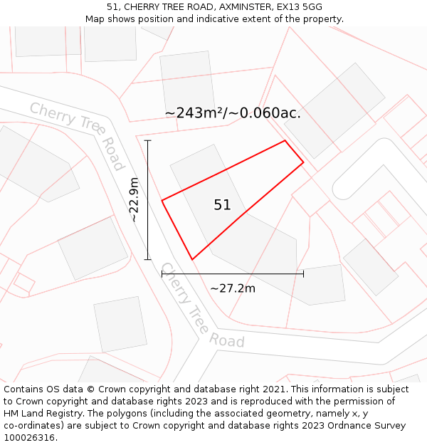 51, CHERRY TREE ROAD, AXMINSTER, EX13 5GG: Plot and title map