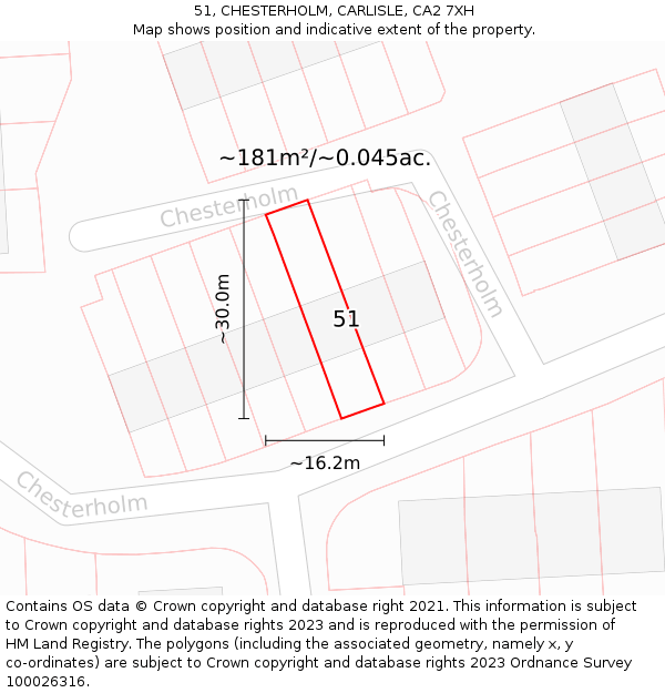 51, CHESTERHOLM, CARLISLE, CA2 7XH: Plot and title map