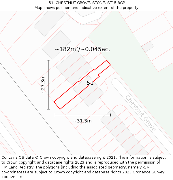 51, CHESTNUT GROVE, STONE, ST15 8GP: Plot and title map