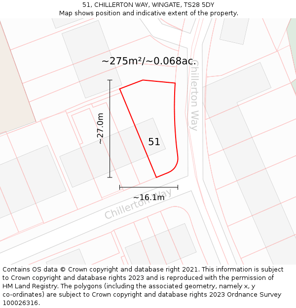 51, CHILLERTON WAY, WINGATE, TS28 5DY: Plot and title map