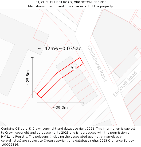 51, CHISLEHURST ROAD, ORPINGTON, BR6 0DF: Plot and title map