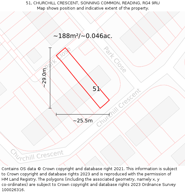 51, CHURCHILL CRESCENT, SONNING COMMON, READING, RG4 9RU: Plot and title map