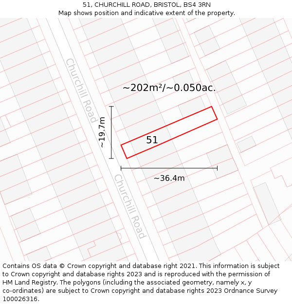51, CHURCHILL ROAD, BRISTOL, BS4 3RN: Plot and title map