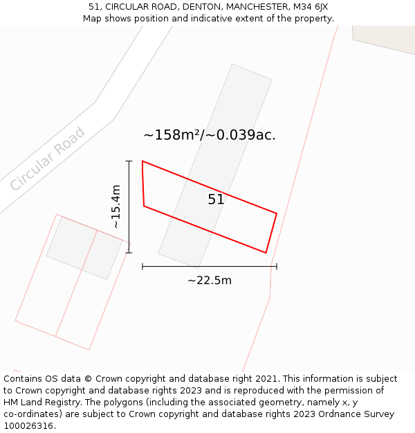 51, CIRCULAR ROAD, DENTON, MANCHESTER, M34 6JX: Plot and title map