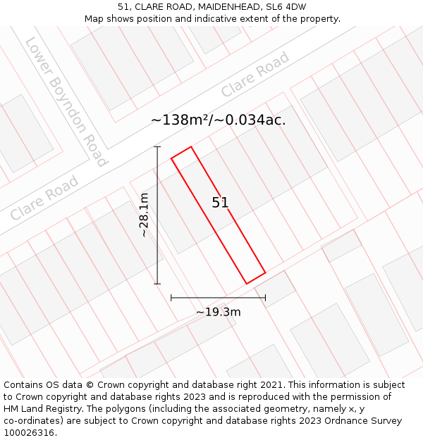 51, CLARE ROAD, MAIDENHEAD, SL6 4DW: Plot and title map