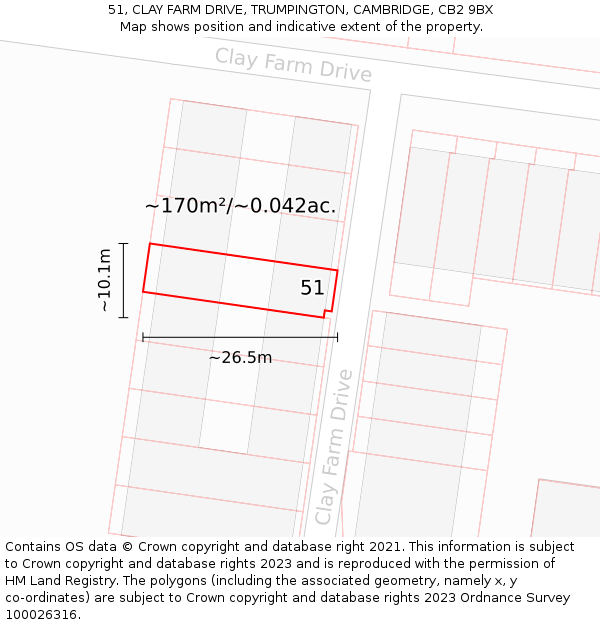 51, CLAY FARM DRIVE, TRUMPINGTON, CAMBRIDGE, CB2 9BX: Plot and title map