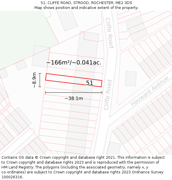 51, CLIFFE ROAD, STROOD, ROCHESTER, ME2 3DS: Plot and title map