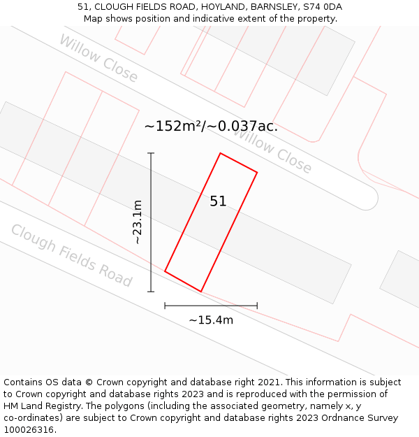 51, CLOUGH FIELDS ROAD, HOYLAND, BARNSLEY, S74 0DA: Plot and title map