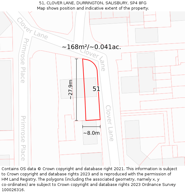 51, CLOVER LANE, DURRINGTON, SALISBURY, SP4 8FG: Plot and title map