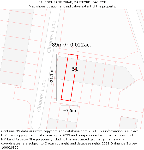 51, COCHRANE DRIVE, DARTFORD, DA1 2GE: Plot and title map
