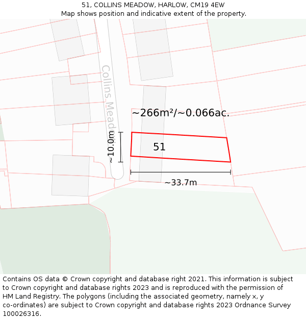 51, COLLINS MEADOW, HARLOW, CM19 4EW: Plot and title map