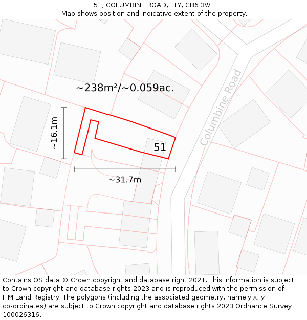 51, COLUMBINE ROAD, ELY, CB6 3WL: Plot and title map