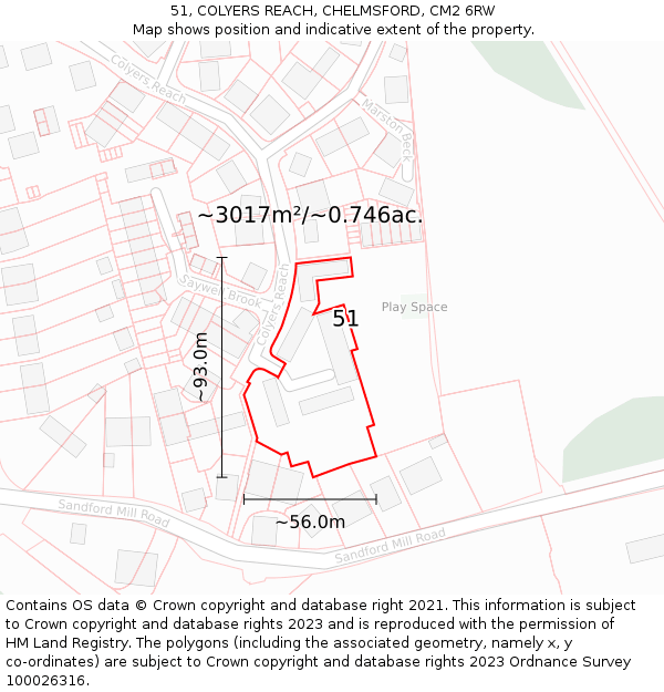 51, COLYERS REACH, CHELMSFORD, CM2 6RW: Plot and title map