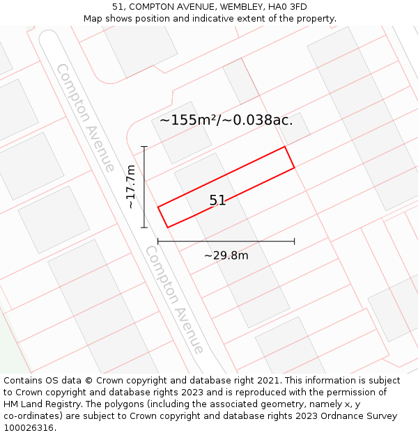 51, COMPTON AVENUE, WEMBLEY, HA0 3FD: Plot and title map