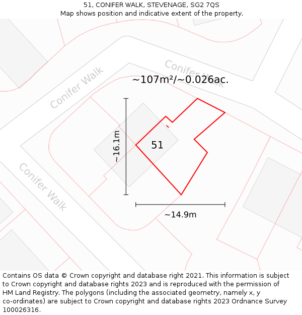 51, CONIFER WALK, STEVENAGE, SG2 7QS: Plot and title map
