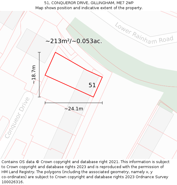 51, CONQUEROR DRIVE, GILLINGHAM, ME7 2WP: Plot and title map