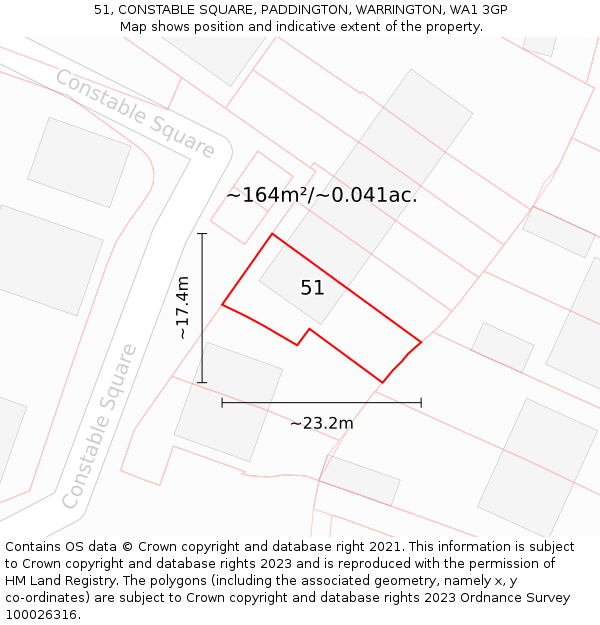 51, CONSTABLE SQUARE, PADDINGTON, WARRINGTON, WA1 3GP: Plot and title map