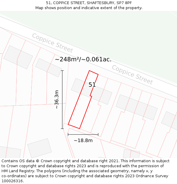 51, COPPICE STREET, SHAFTESBURY, SP7 8PF: Plot and title map