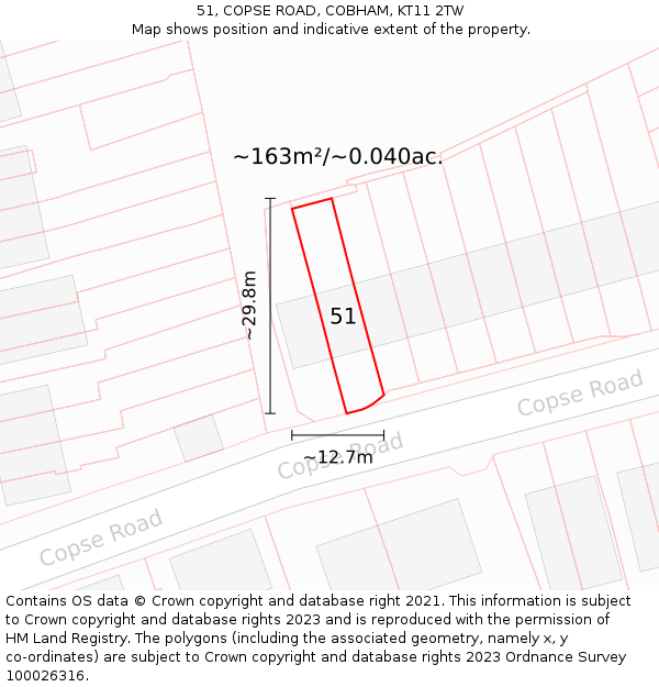 51, COPSE ROAD, COBHAM, KT11 2TW: Plot and title map