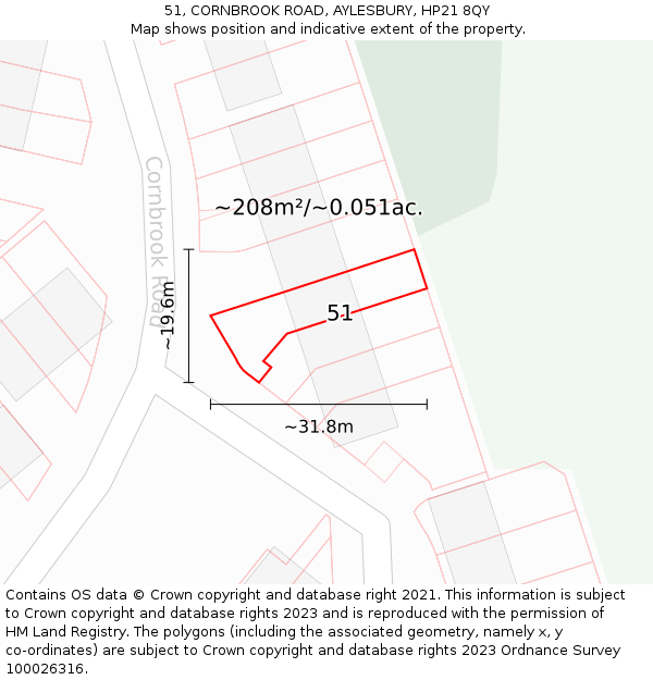 51, CORNBROOK ROAD, AYLESBURY, HP21 8QY: Plot and title map