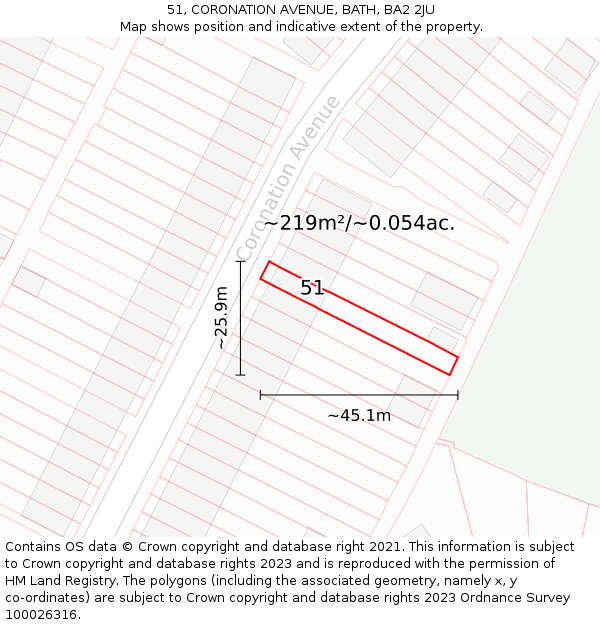 51, CORONATION AVENUE, BATH, BA2 2JU: Plot and title map