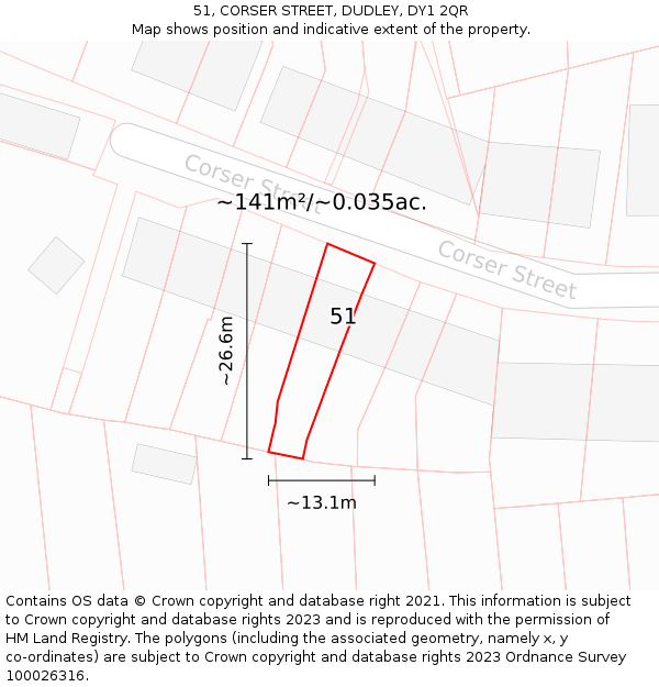 51, CORSER STREET, DUDLEY, DY1 2QR: Plot and title map