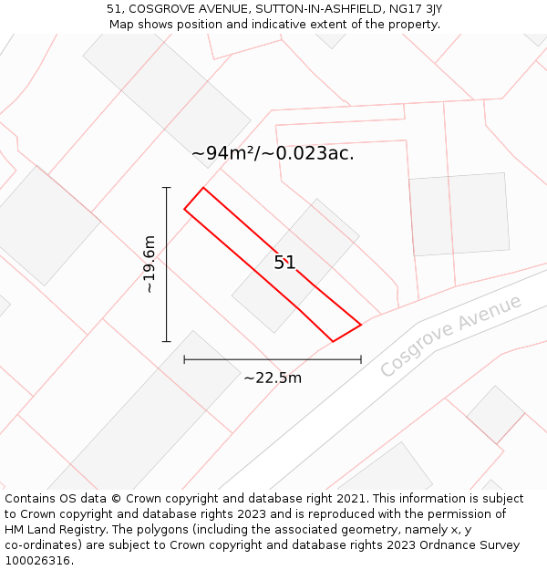 51, COSGROVE AVENUE, SUTTON-IN-ASHFIELD, NG17 3JY: Plot and title map