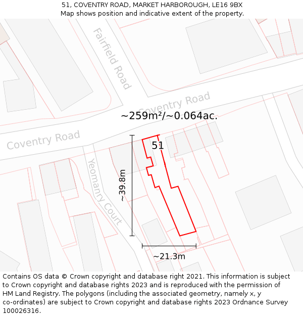 51, COVENTRY ROAD, MARKET HARBOROUGH, LE16 9BX: Plot and title map