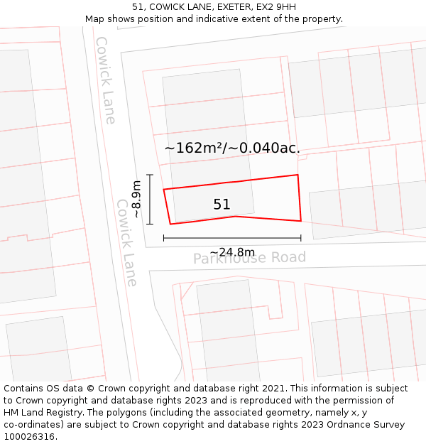 51, COWICK LANE, EXETER, EX2 9HH: Plot and title map