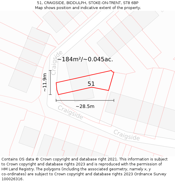 51, CRAIGSIDE, BIDDULPH, STOKE-ON-TRENT, ST8 6BP: Plot and title map